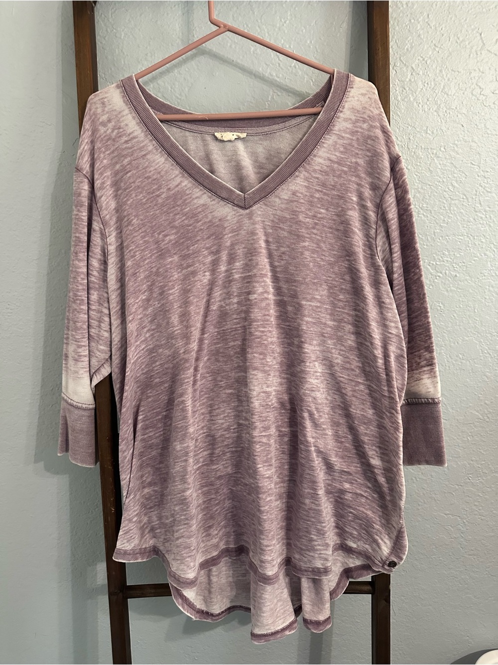 Jane and Delancey Washed Lilac V-Neck Long Sleeve Top